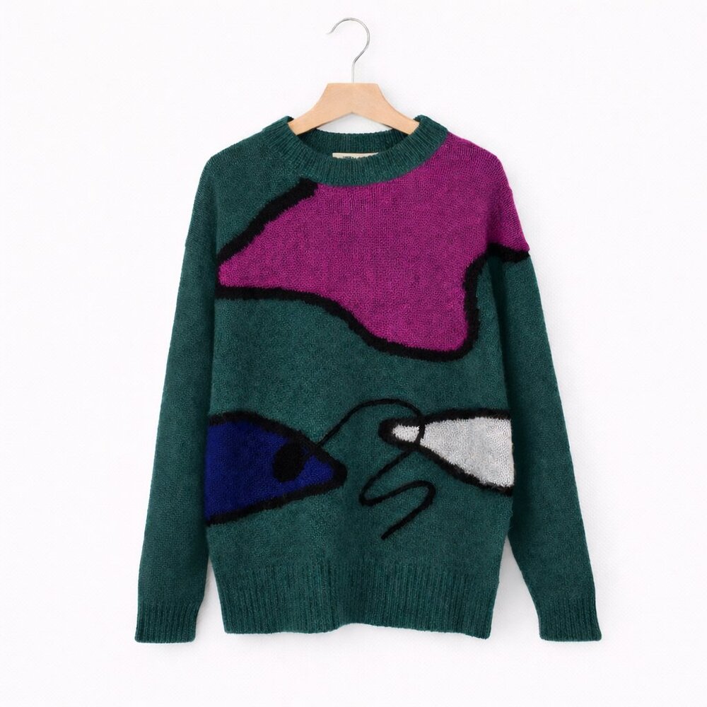VINTAGE | Mohair Pink, Green & White Crewneck Sweater  Pit to Pit: 24 inches